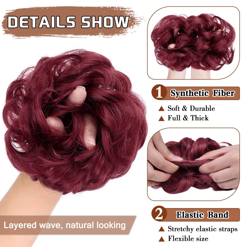 MORICA Messy Hair Bun Hair Scrunchies Extension Curly Wavy Hair Synthetic Chignon Hairpieces for Women(BUG#) - Image 3